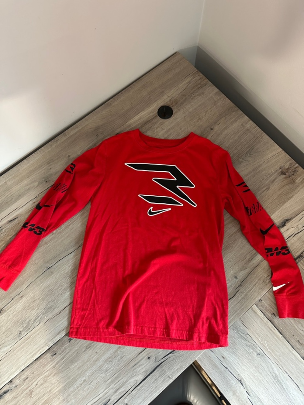 Nike Red Long-Sleeve Graphic Tee with Black Accents